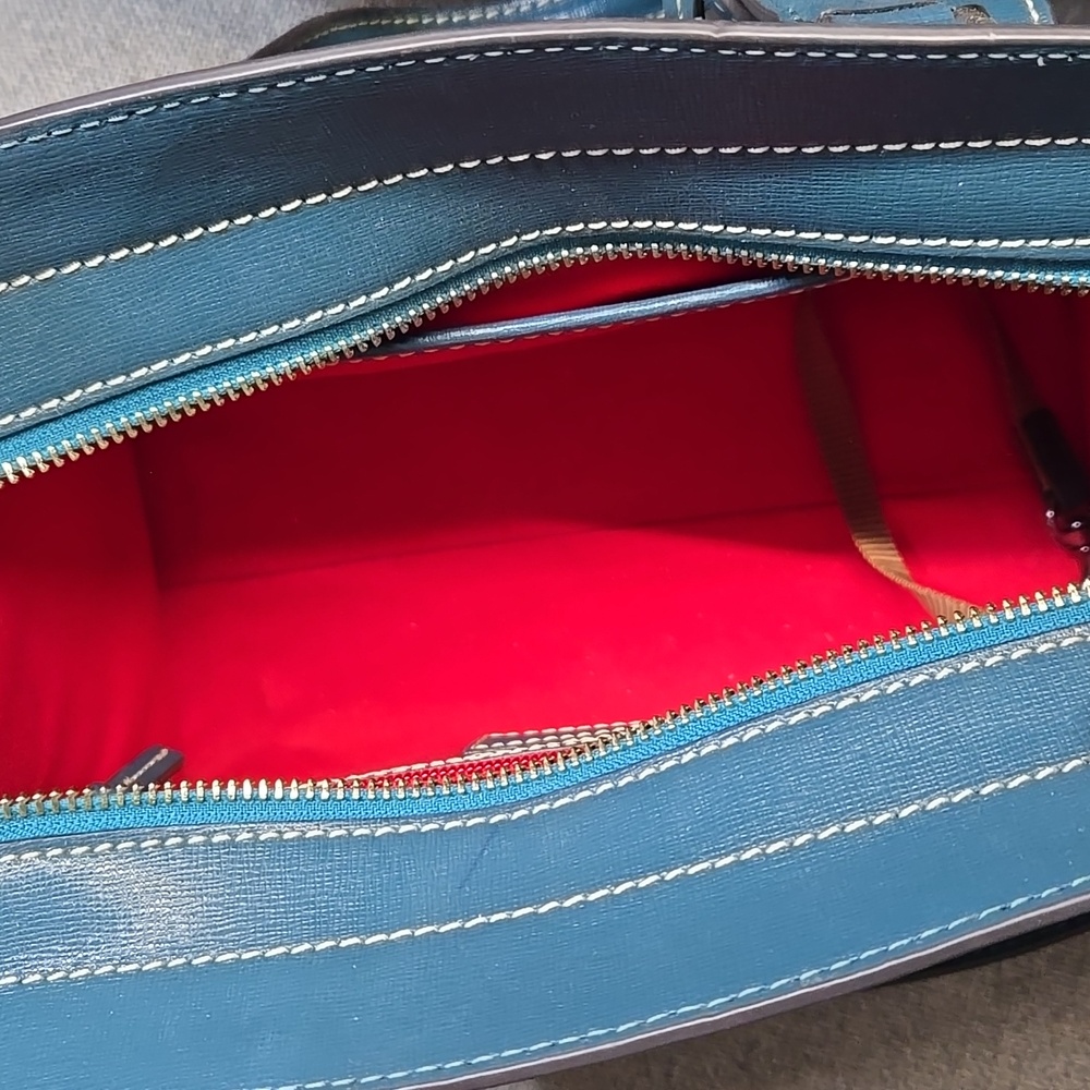 Dooney & Bourke Teal Blue Leather Satchel - Picture 4 of 9
